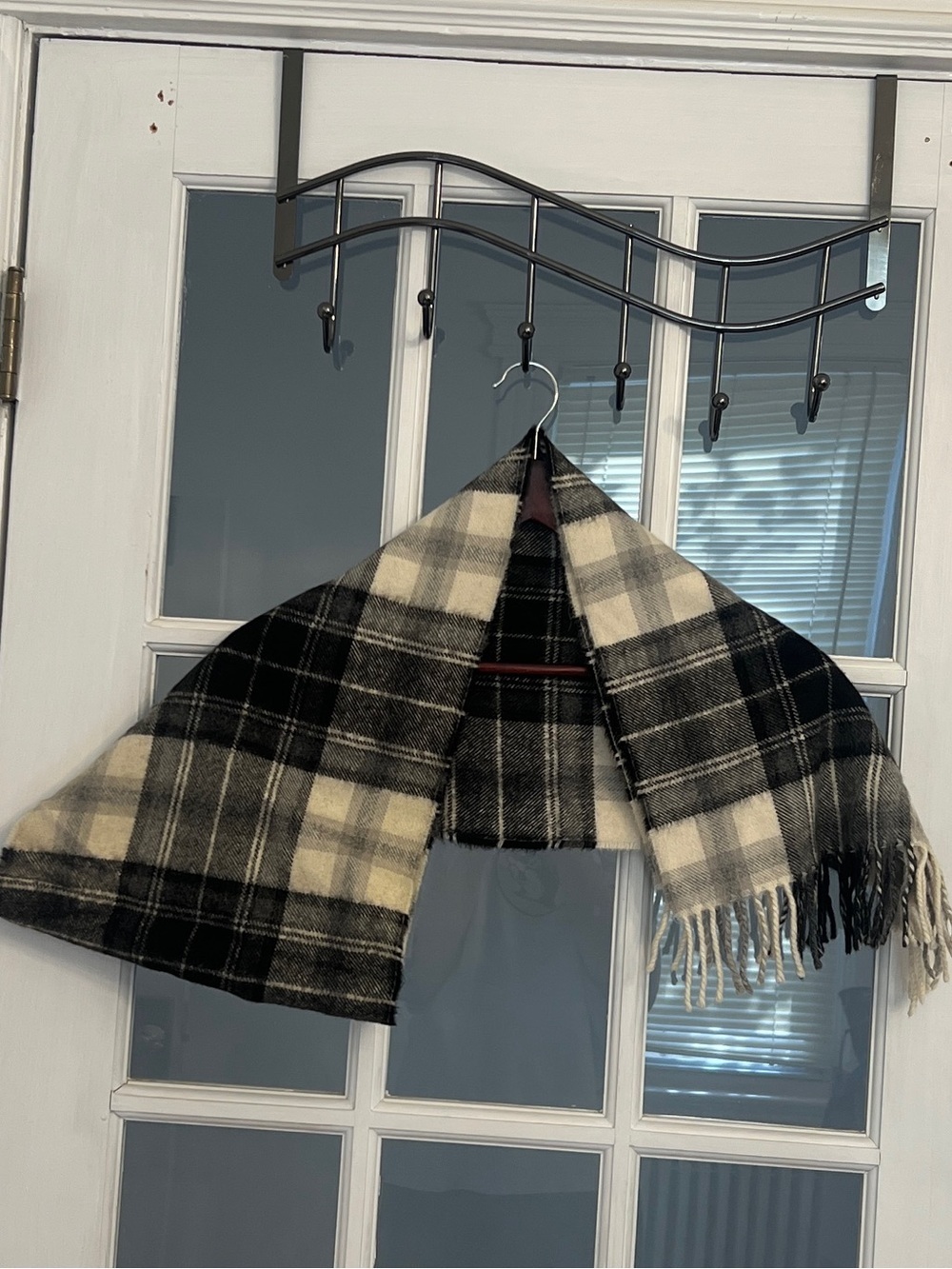 NORDSTROM Unisex Black & White Plaid 100% Baby Alpaca Scarf